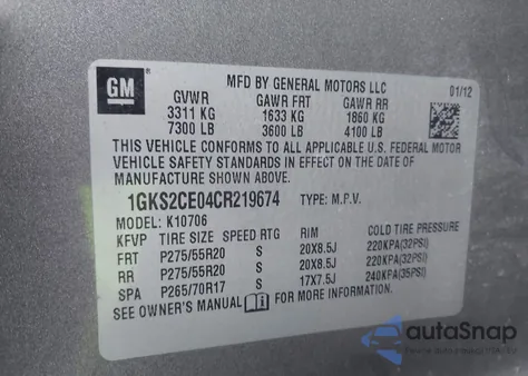 2012 GMC Yukon Slt z USA, uszkodzony, nr VIN 1GKS2CE04CR219674